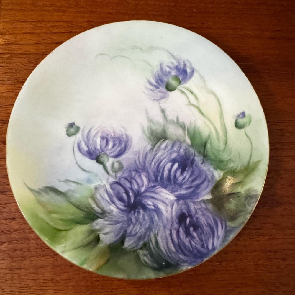 Limoges Floral Plate with Purple and Green Design 7" diameter